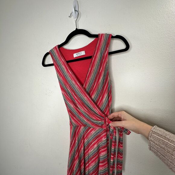 Bailey 44 Peach Blue & Green Striped Emile Sleeveless V-Neck Faux Wrap Dress XS - Picture 6 of 16